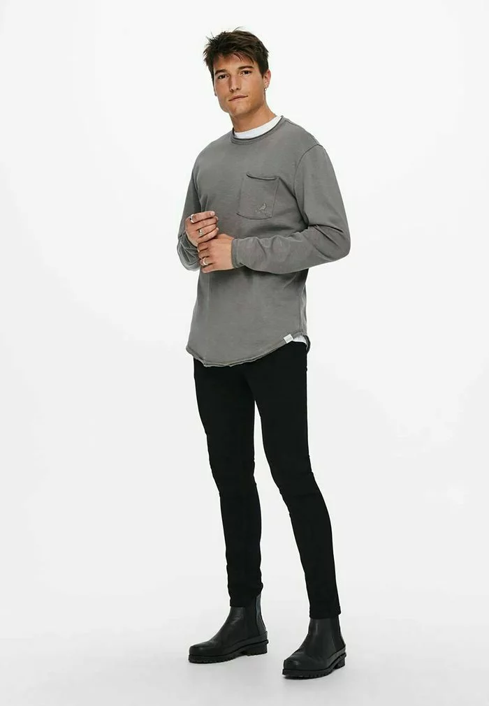 Only & Sons T-shirt à Manches Longues - Medium Grey Melange 2 Only & Sons T-shirt à Manches Longues - Medium Grey Melange – Image 2