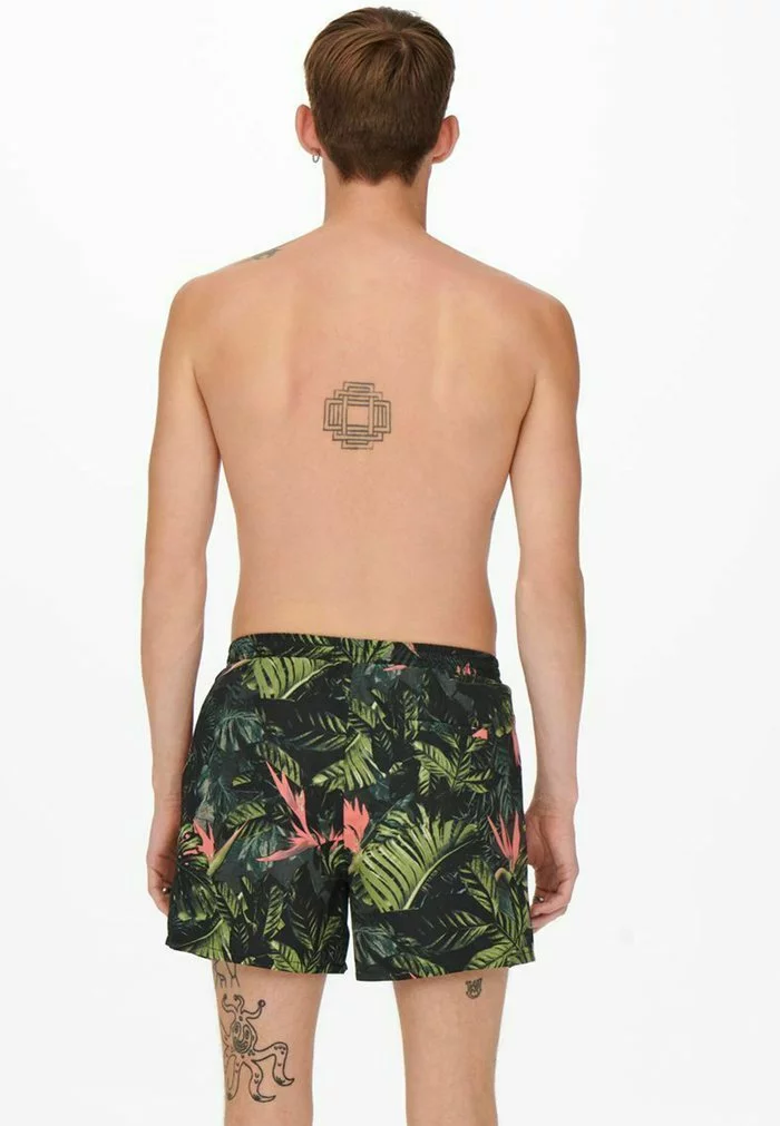 Only & Sons GEMUSTERTE - Short De Bain - Olive Night 2 Only & Sons GEMUSTERTE - Short De Bain - Olive Night – Image 2