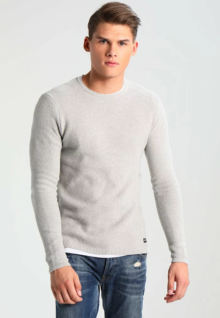 Only & Sons ONSDAN STRUCTURE CREW NECK - Pullover - Light Grey Melange 1 Only & Sons ONSDAN STRUCTURE CREW NECK - Pullover - Light Grey Melange