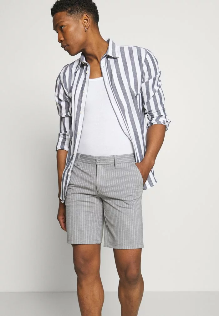 Only & Sons ONSMARK STRIPE - Short - Light Grey Melange 4 Only & Sons ONSMARK STRIPE - Short - Light Grey Melange – Image 4