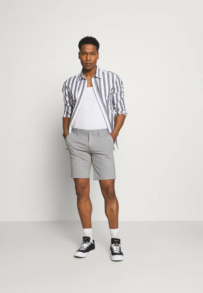Only & Sons ONSMARK STRIPE - Short - Light Grey Melange 2 Only & Sons ONSMARK STRIPE - Short - Light Grey Melange – Image 2