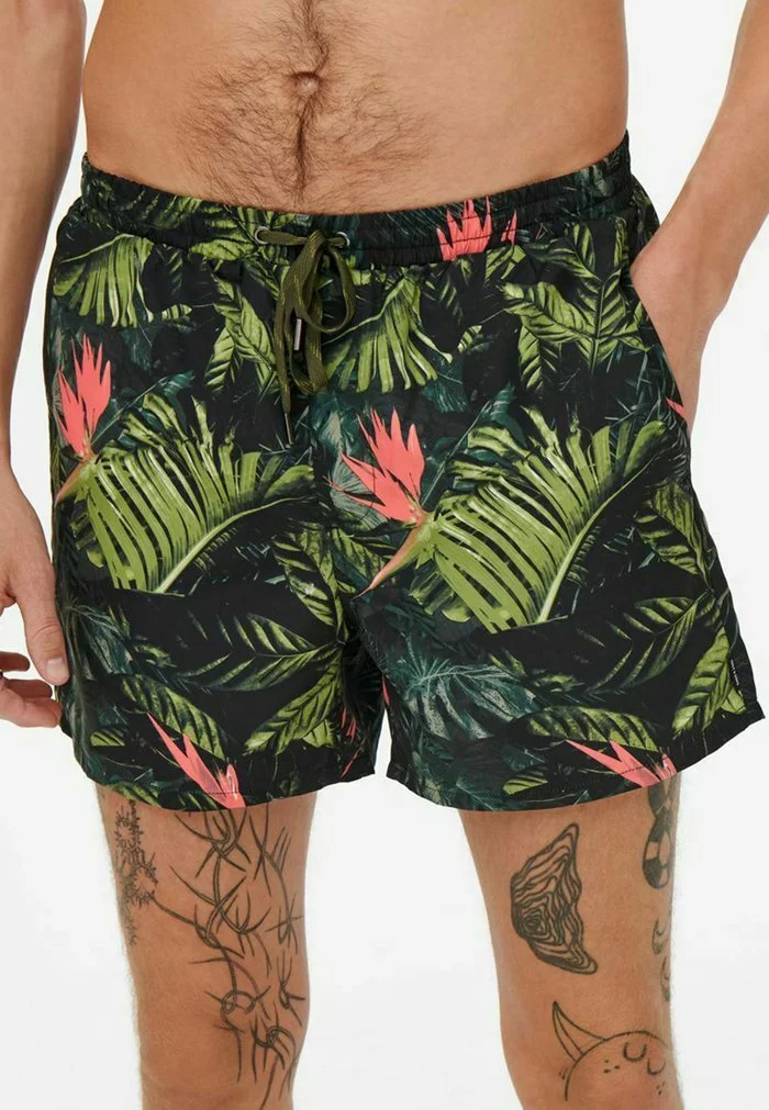 Only & Sons GEMUSTERTE - Short De Bain - Olive Night 3 Only & Sons GEMUSTERTE - Short De Bain - Olive Night – Image 3